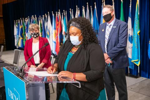 MOU signing with Honourable Josie Osborne, Trish Mandewo & Brian Frenkel