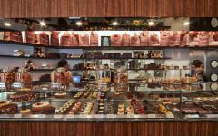 Pastries and cakes displayed in store